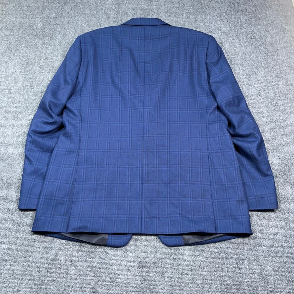Petrocelli Soren Sport Coat Mens 46L Plaid 100% Wool Blue Glen Check Blazer Work